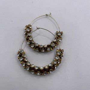 Blossom Box Round Gold Tone Hoops With Clear Rhinestone Earrings